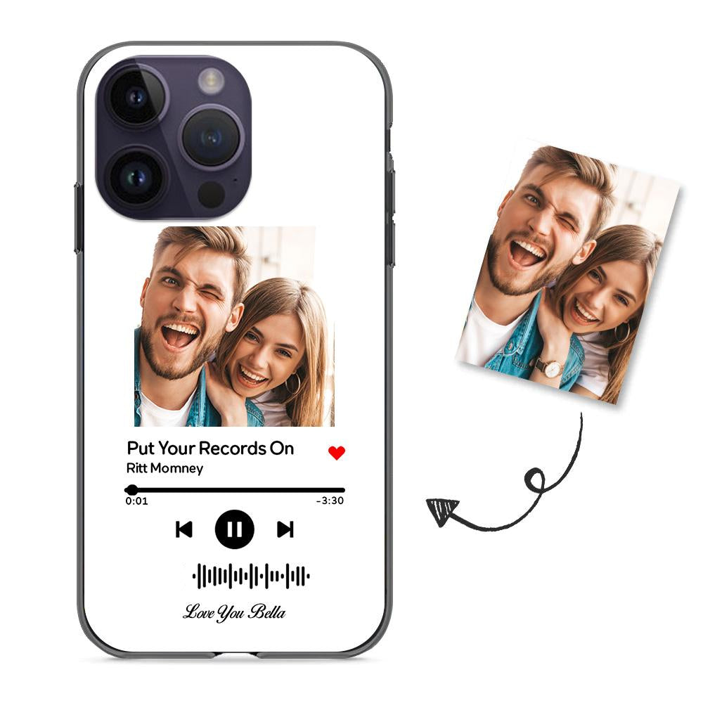 custom scannable music code glass iphone cases with picture for iphone series, slim lightweight design, anti-drop protection, easy clean, wireless charging compatible