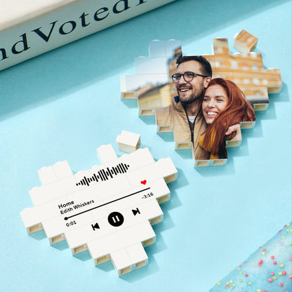 Custom Building Brick Heart Shaped Photo Block Puzzle for Kids and Adults - DIY Creative Decor Gift, Interlocking Brick Design, Eco-Friendly PVC, 3 Sizes Available