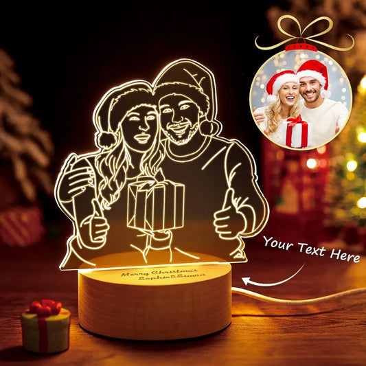 Custom Acrylic 3D Photo Lamp LED Night Lights With Wood Base, Unique Desktop Decoration, Warm Light for Home, Ideal Gift for Friends and Family