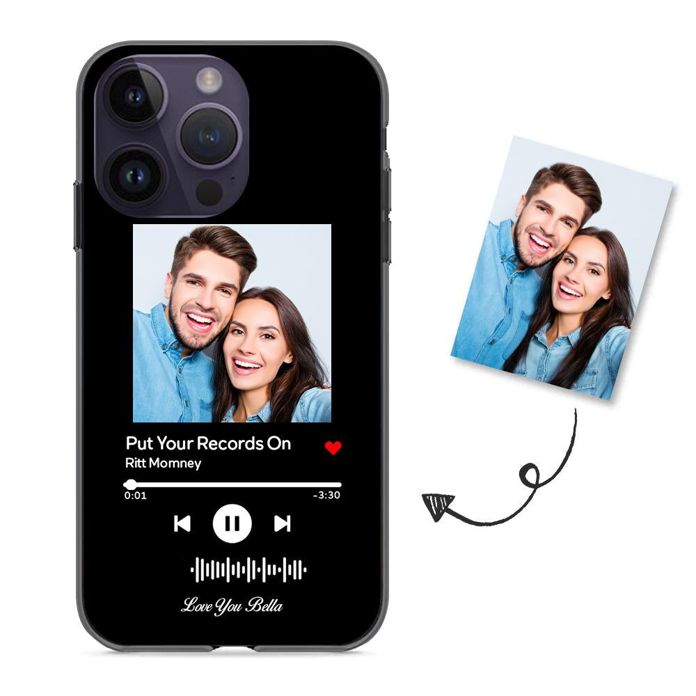 custom scannable music code glass iphone cases with picture for iphone series, slim lightweight design, anti-drop protection, easy clean, wireless charging compatible
