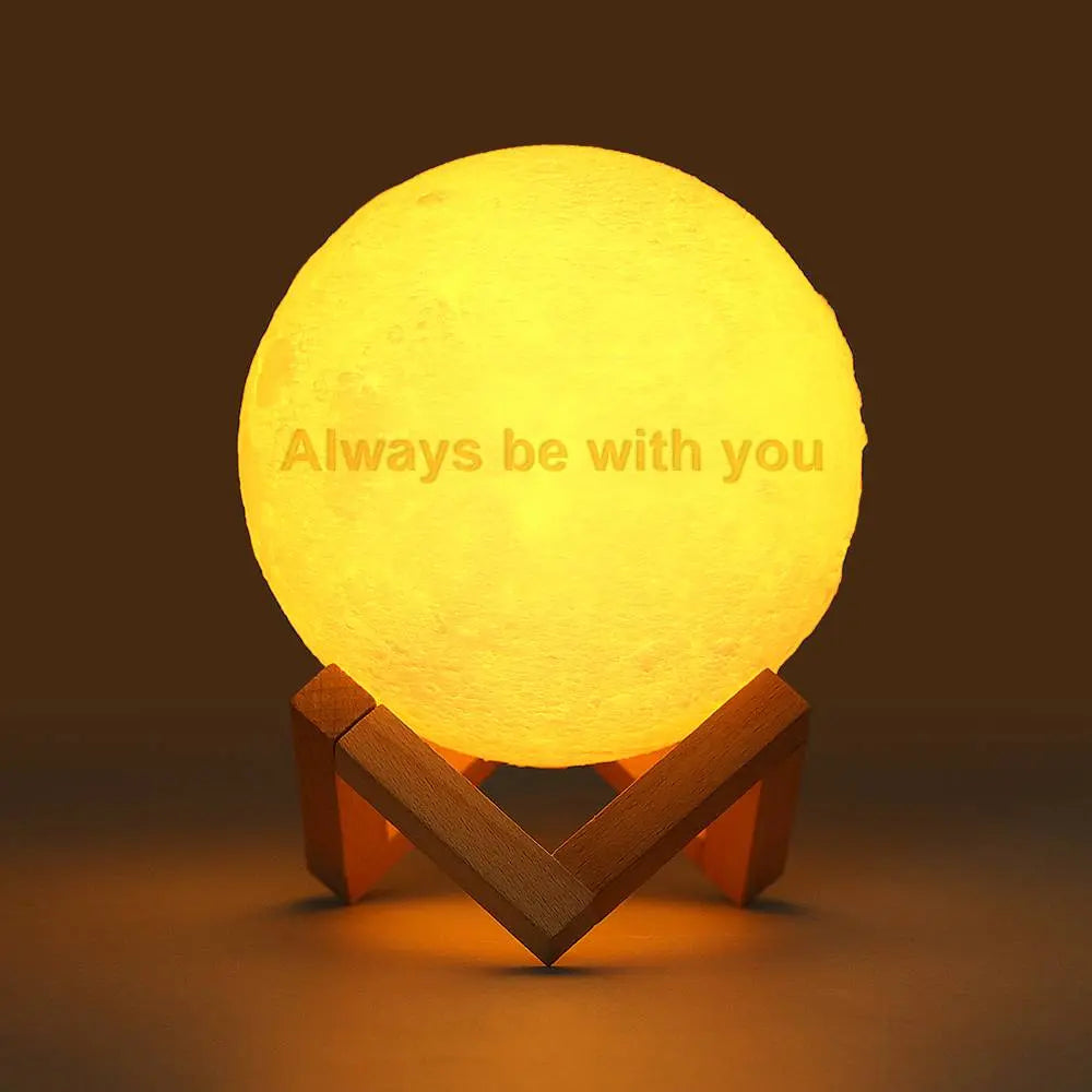 custom 3d printed photo lunar light moon lamp - christmas gift for family, adjustable led with wooden base, unique personalised home decor for kids and adults
