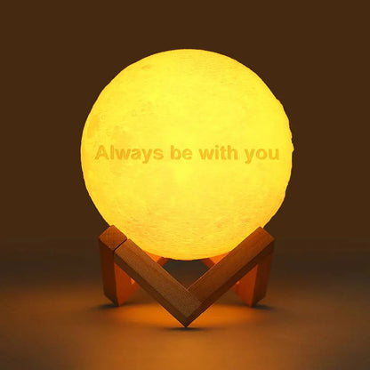 Custom 3D Printed Photo Lunar Light Moon Lamp - Christmas Gift for Family, Adjustable LED with Wooden Base, Unique Personalised Home Decor for Kids and Adults