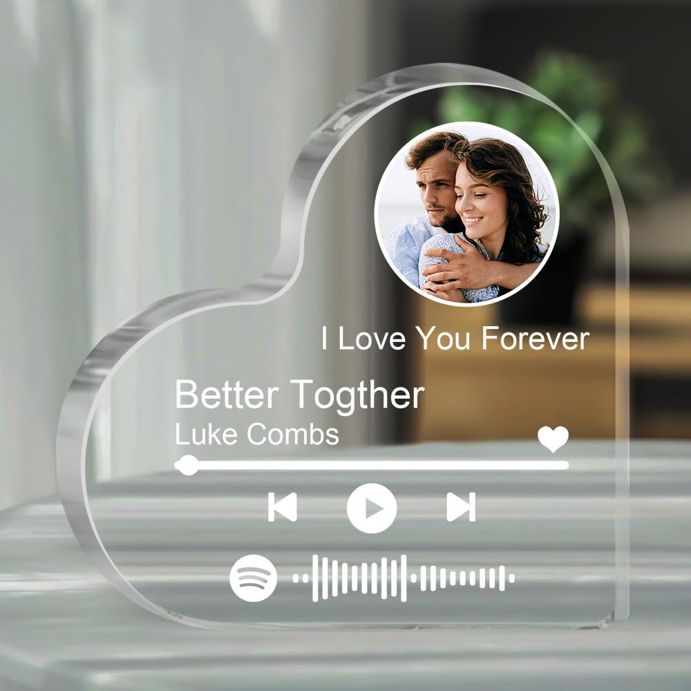 personalized clear thick acrylic block spotify code music photo heart-shaped frame gift for loved ones, ideal keepsake for birthdays and anniversaries