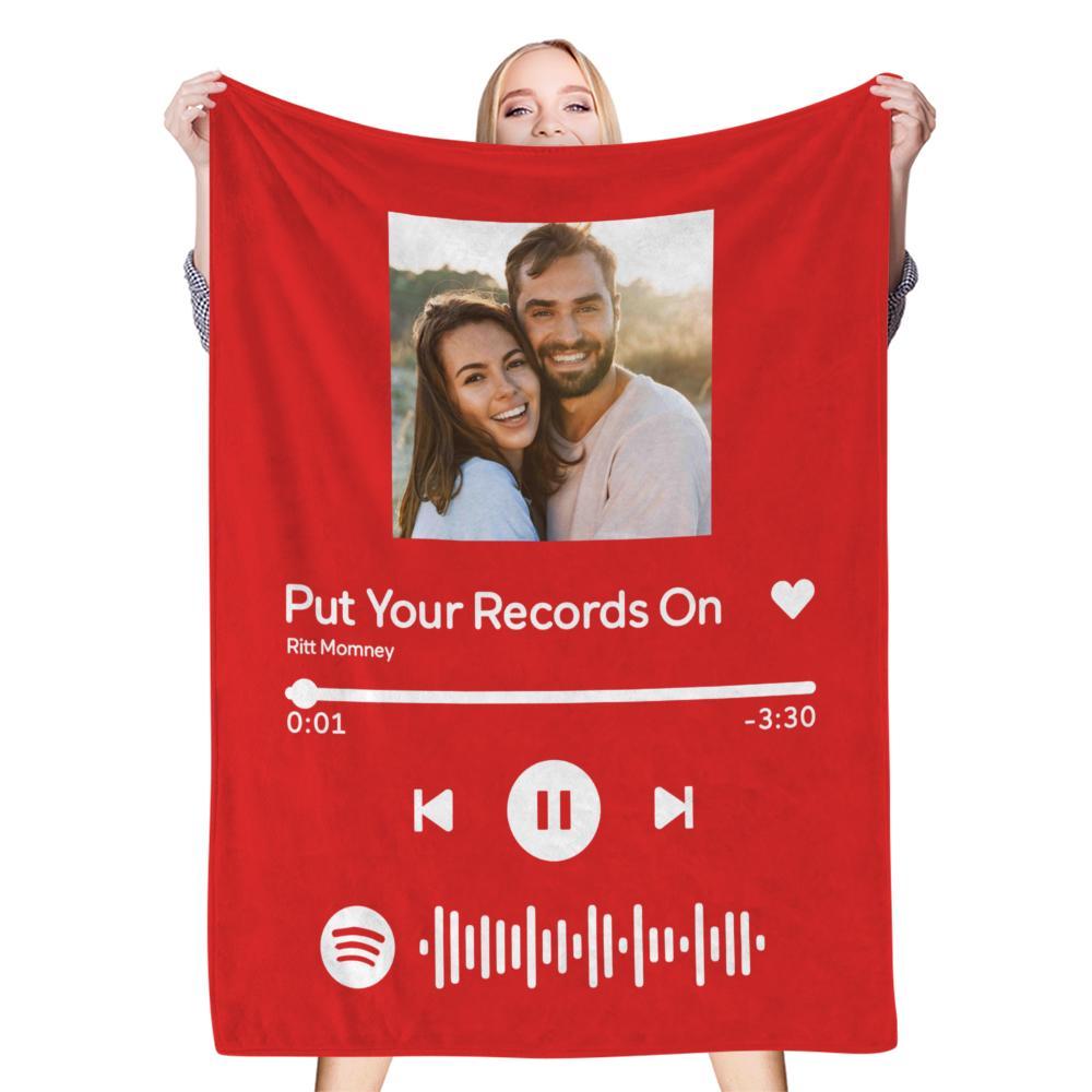 scannable music code photo engraved black blanket gift for couple - soft fleece, machine washable, long-lasting print, ideal for music lovers