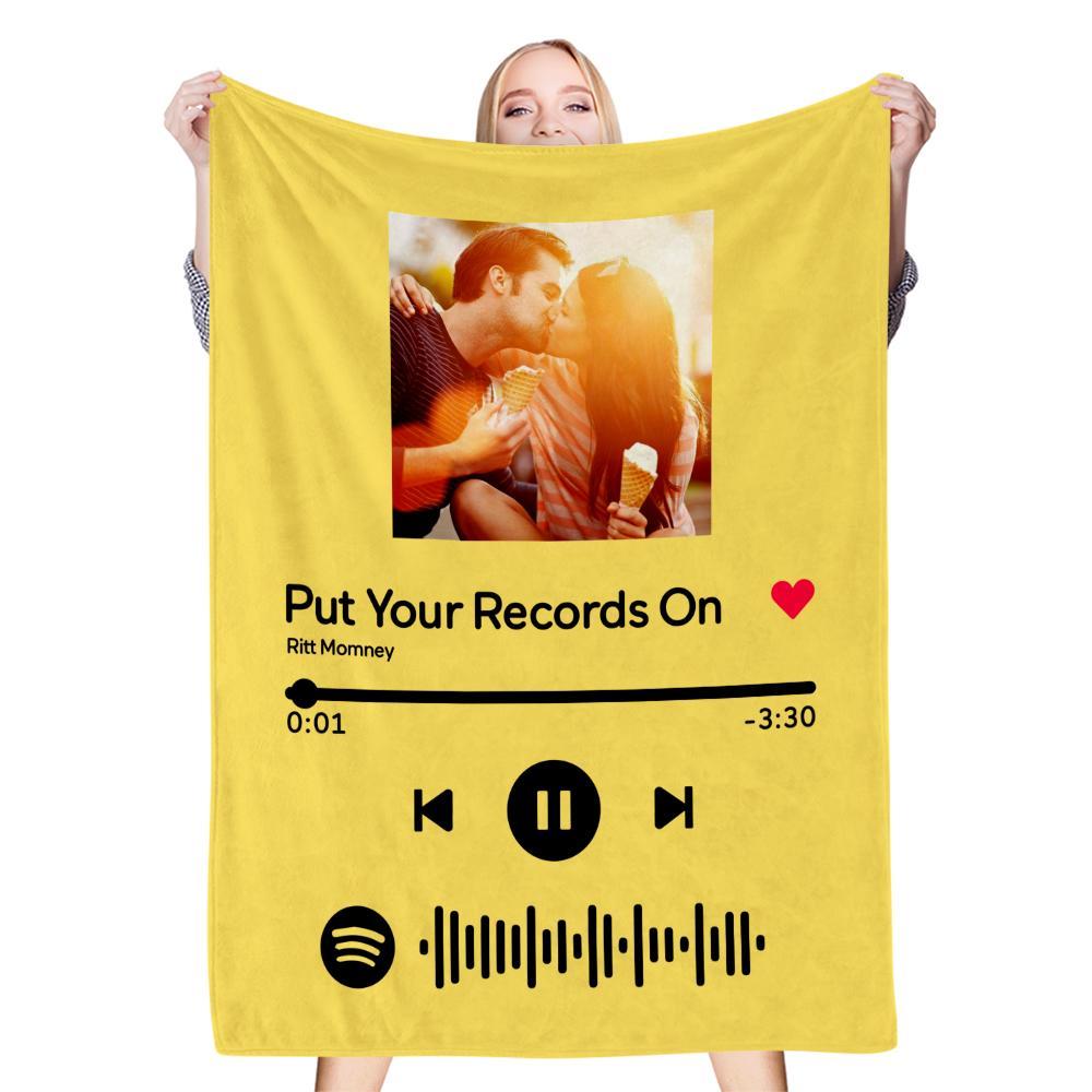 scannable music code photo engraved black blanket gift for couple - soft fleece, machine washable, long-lasting print, ideal for music lovers