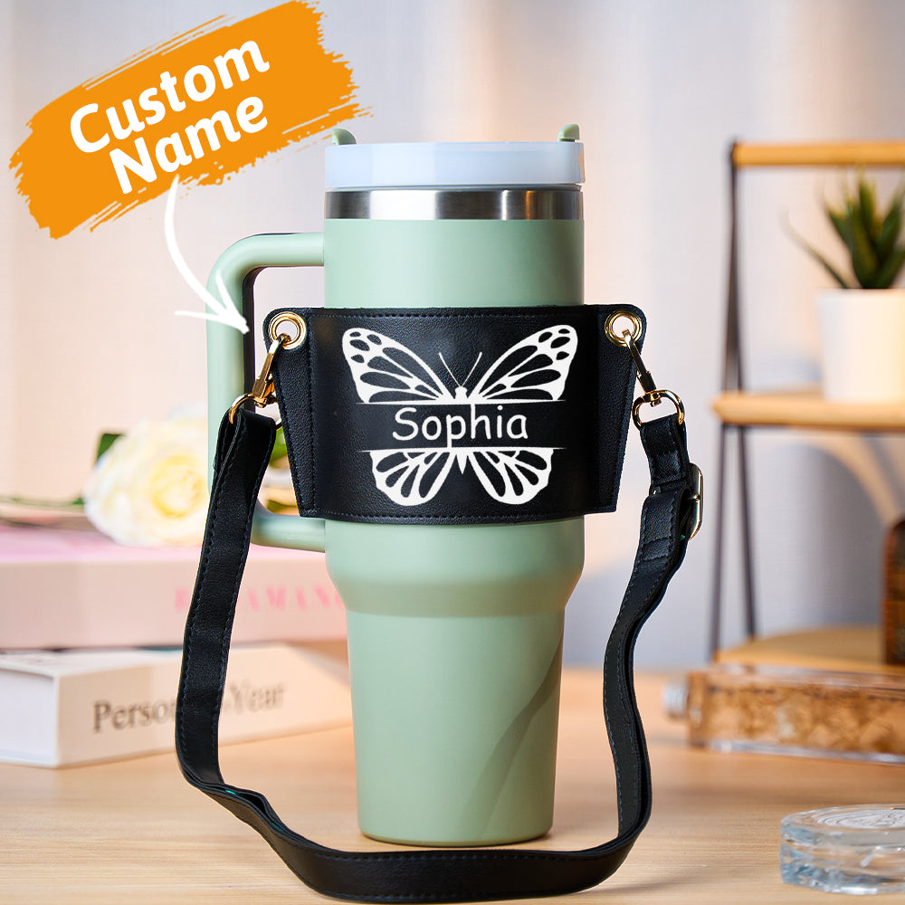 personalized butterfly water bottle carrier bag for 40oz tumbler with adjustable strap - stylish gift for women