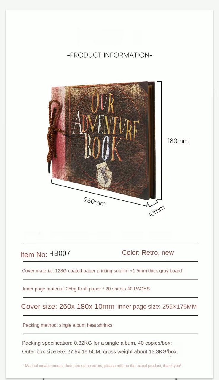 our adventure book photo album scrapbook – 40-page diy handmade “up”-inspired travel memory album for anniversaries, weddings, birthdays & more