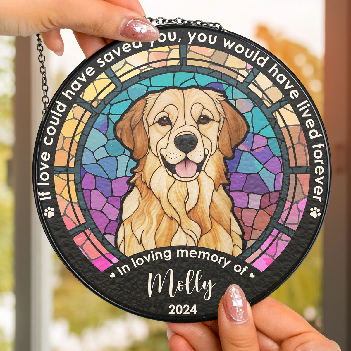 custom photo life is better with dog suncatcher - stained glass window hanging decoration for home, gift for dog lovers, 6.3in and 7.8in