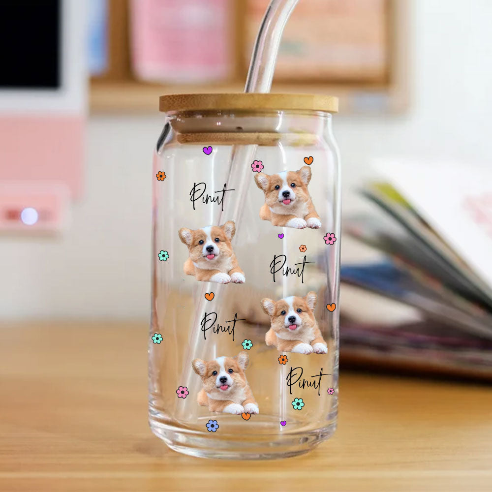 dog mom vibes - cutie puppy personalized frosted glass bottle with bamboo lid - gift for pet lovers