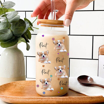 Dog Mom Vibes - Cutie Puppy Personalized Frosted Glass Bottle with Bamboo Lid - Gift for Pet Lovers